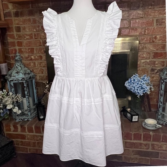 Endless Rose Dresses & Skirts - Endless Rose Anthropologie White Ruffle Sleeve Dress Trim V-Neck Garden Party L